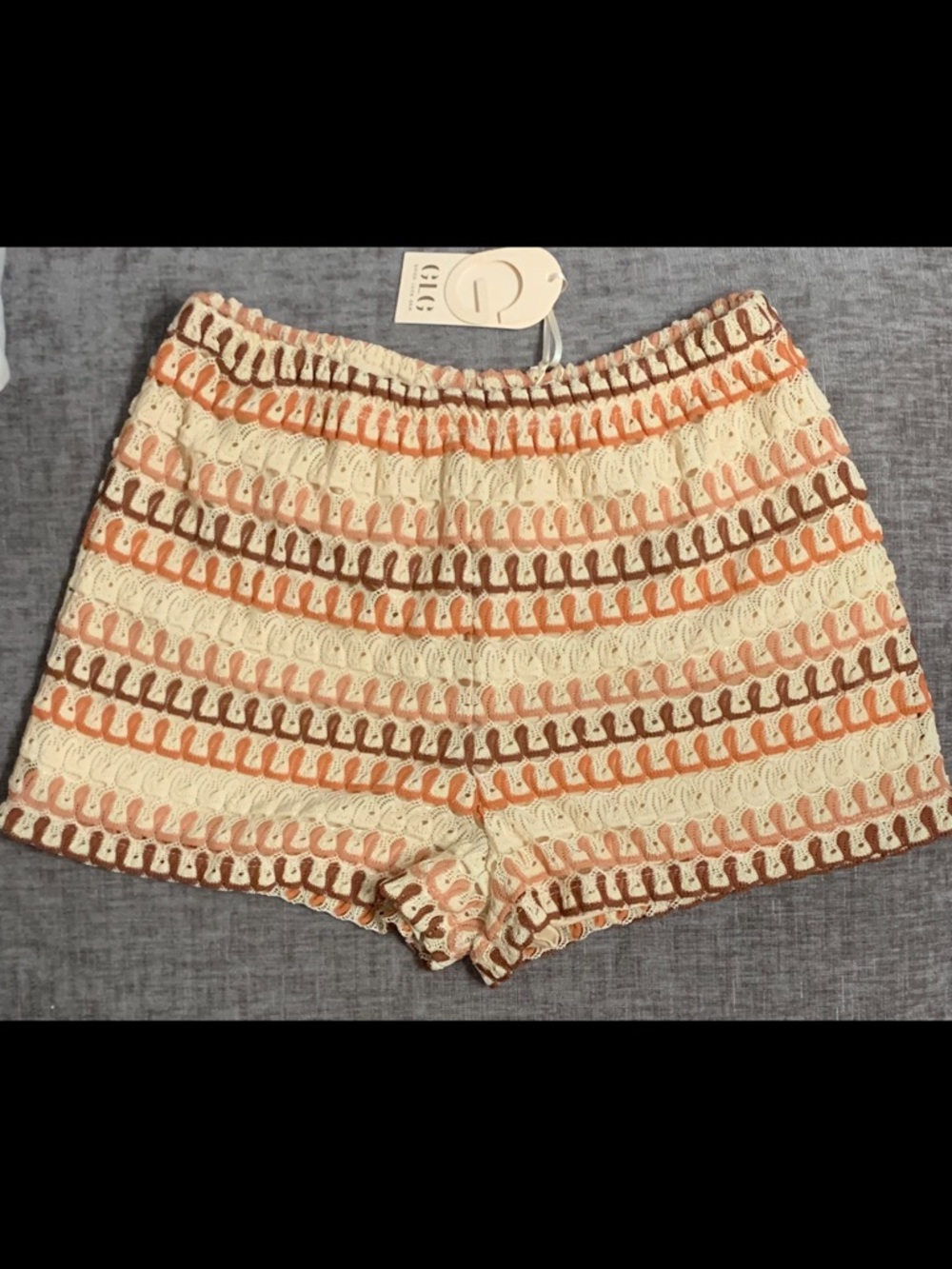 High-Waist Crochet Shorts in Cream, Peach & Brown